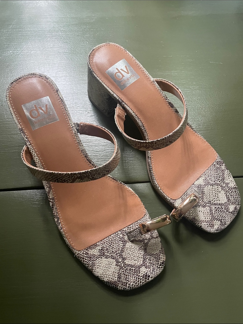 DV by Dolce Vita Beige Snake-Print Block Heel Sandals
